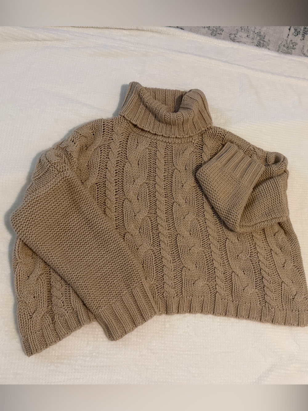 Cable Knit Turtleneck Sweater in Beige